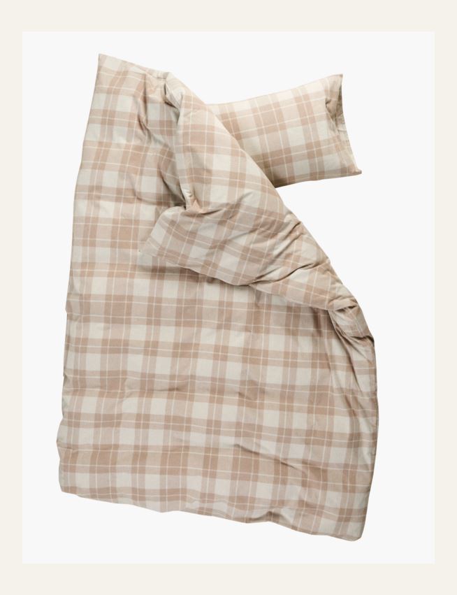 Garnfarget flanell sengesett sand - 2