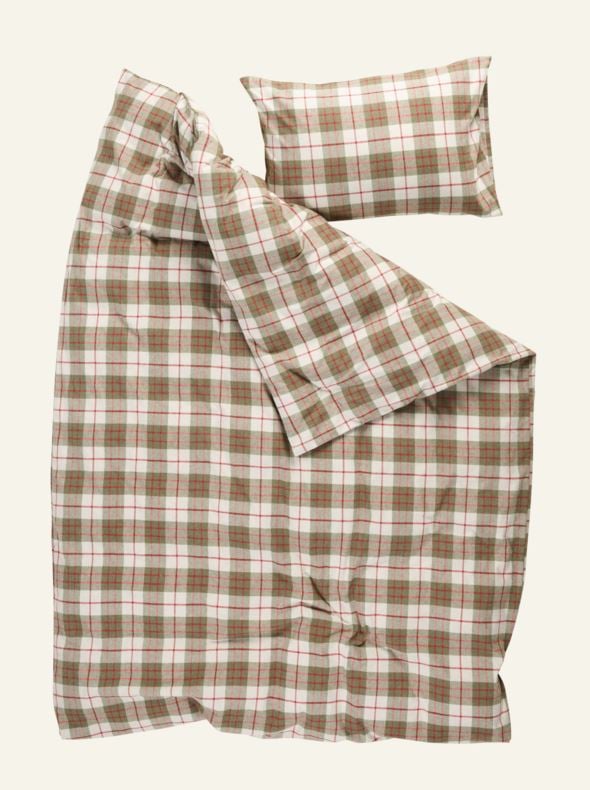 Garnfarget flanell sengesett multi rød - 2