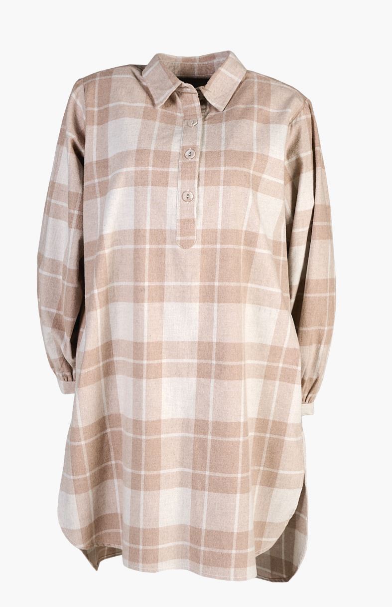 Garnfarget flanell nattskjorte sand - L/XL sand - 1