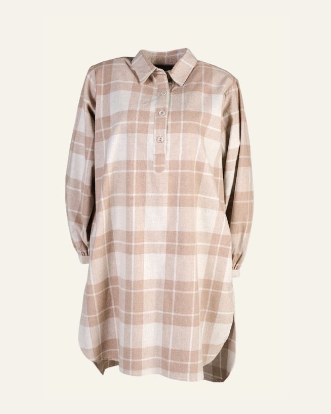Garnfarget flanell nattskjorte sand - L/XL sand - 1