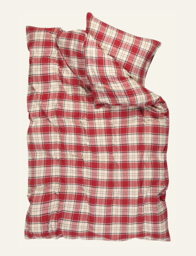 Garnfarget flanell sengesett multi rød - 3