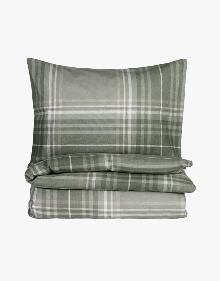 Flanell sengesett grønn - 140x200+50x70 cm grønn - 1