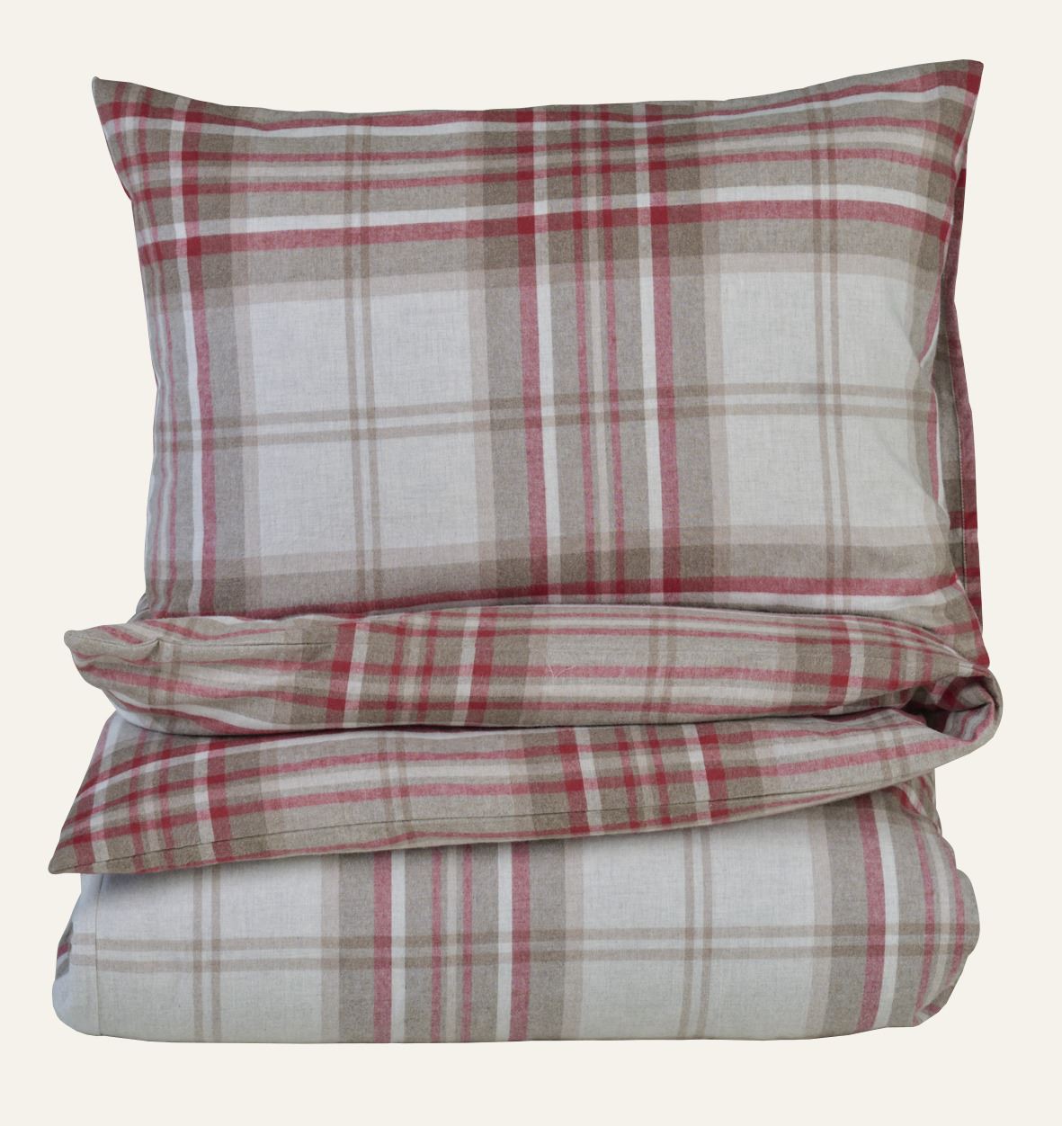 Garnfarget flanell sengesett rød - 140x200 cm/50x70 cm rød - 1