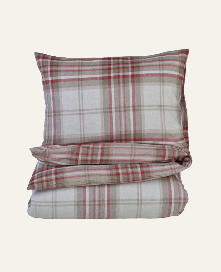 Garnfarget flanell sengesett rød - 140x200 cm/50x70 cm rød - 1