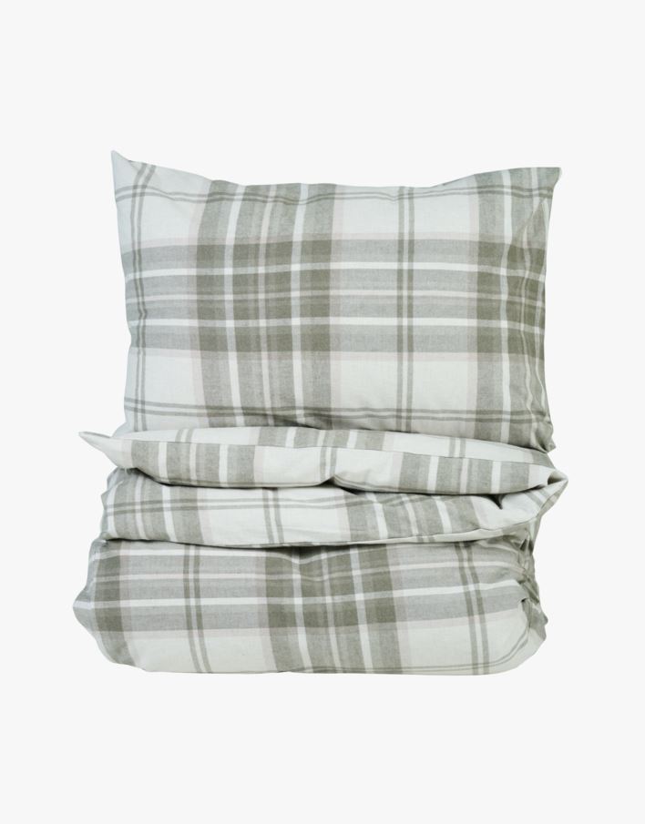 Garnfarget flanell sengesett olivengrønn - 140x200 cm olivengrønn - 1