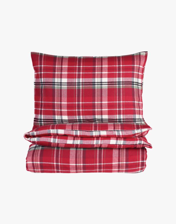 Garnfarget flanell sengesett rød - 140x200+50x70 cm rød - 1