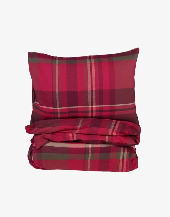 Garnfarget flanell sengesett rød - 140x200+50x70 cm rød - 1
