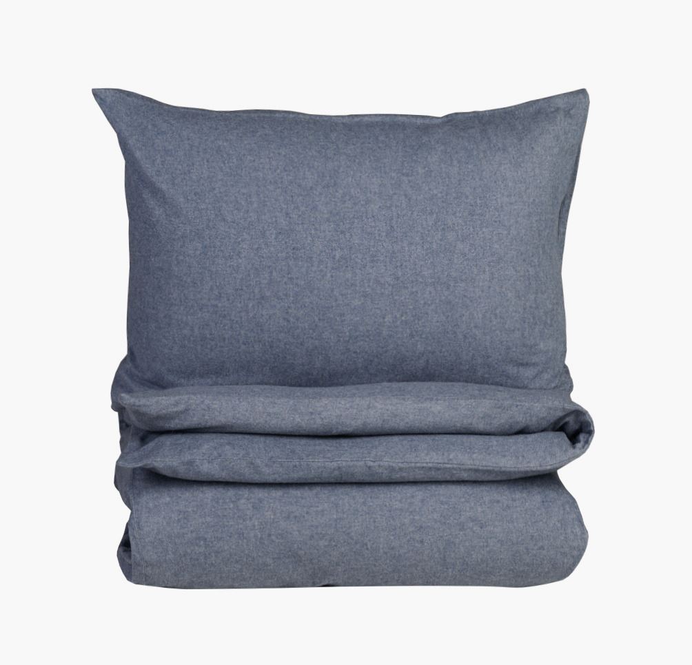 Garnfarget flanell sengesett gråblå - 140x200+50x70 cm gråblå - 1