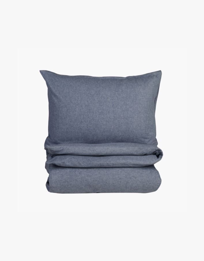 Garnfarget flanell sengesett gråblå - 140x200+50x70 cm gråblå - 1