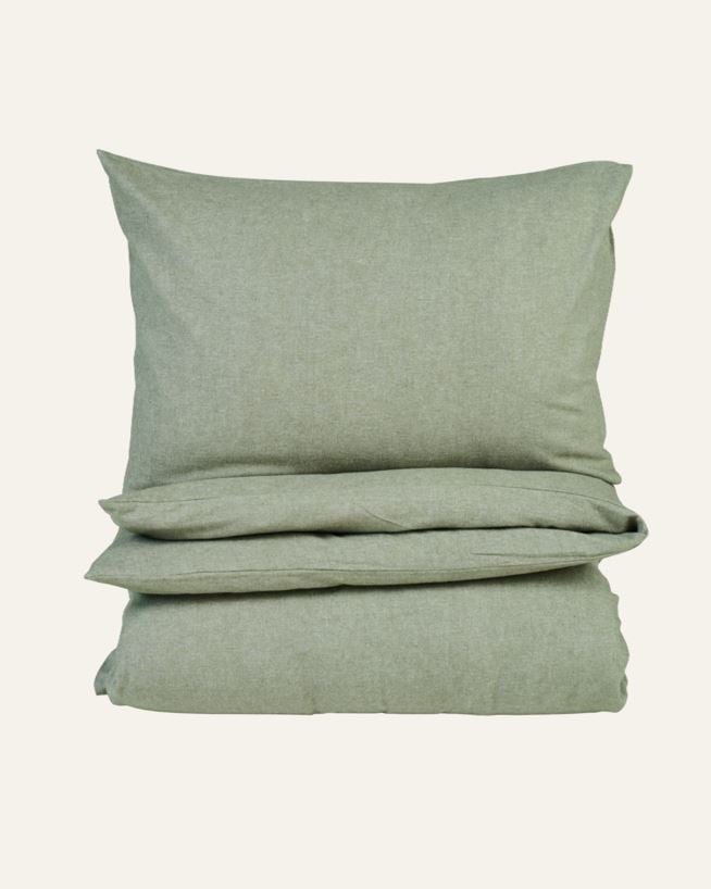 Garnfarget flanell sengesett olivengrønn - 140x220 cm olivengrønn - 1