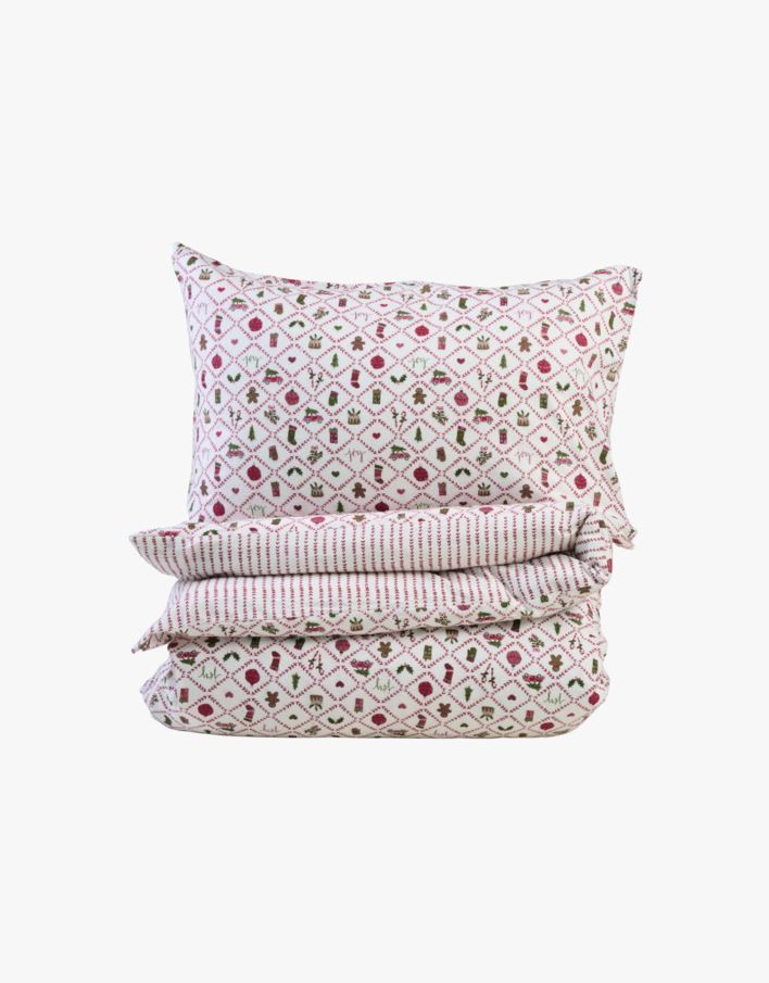 Flanell sengesett rød - 140x200+50x70 cm rød - 1