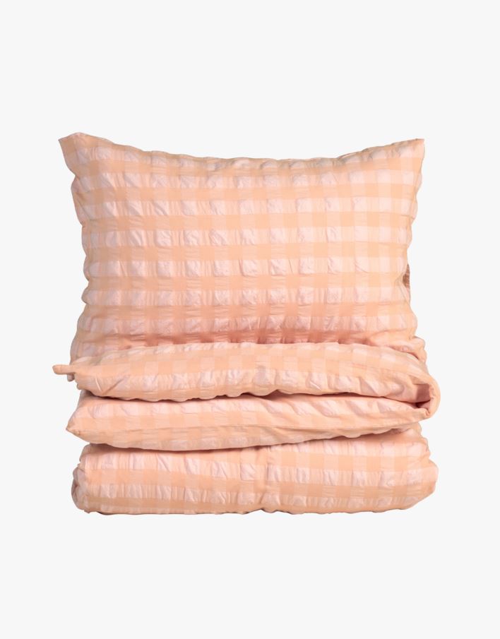 Garnfarget krepp sengesett korall - 140x200+50x70 cm korall - 1