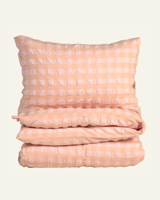 Garnfarget krepp sengesett korall - 140x200+50x70 cm korall - 1