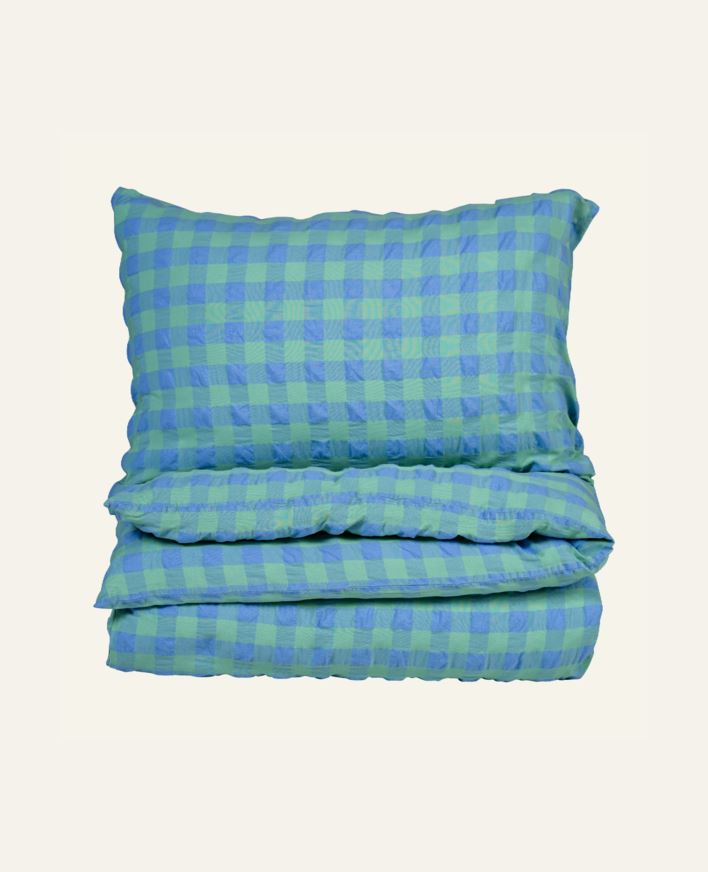 Garnfarget krepp sengesett grønn - 140x200+50x70 cm grønn - 1