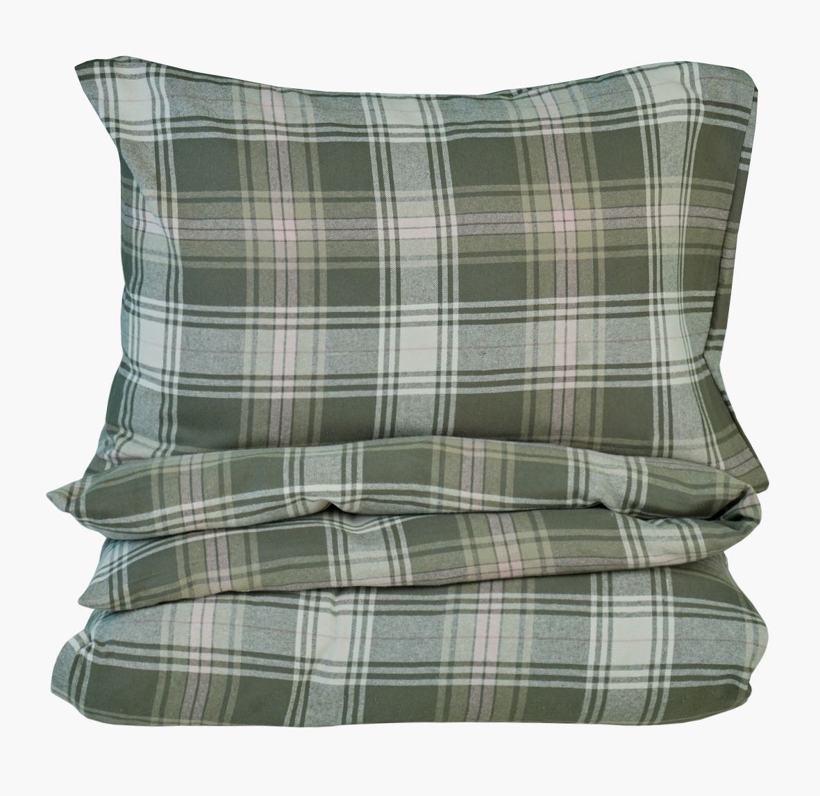 Garnfarget flanell sengesett multi grønn - 140x200+50x70 cm multi grønn - 1