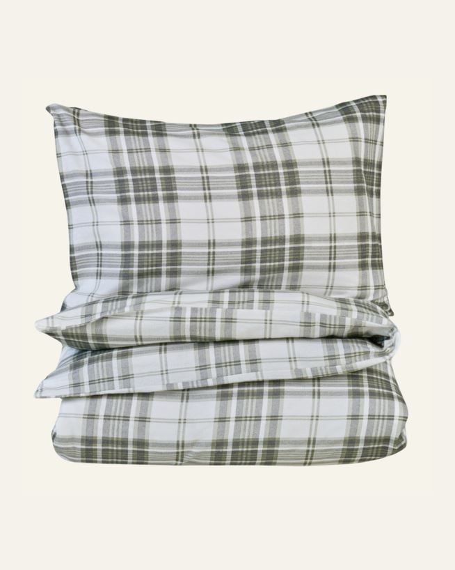 Flanell sengesett olivengrønn - 140x200 cm/50x70 cm olivengrønn - 1