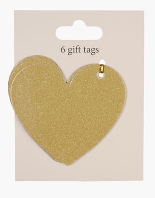 Kid Glittery Heart Merkelapp 6stk Gull 9 cm