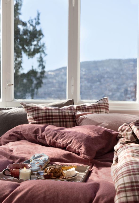 Garnfarget flanell sengesett multi rosa - 5