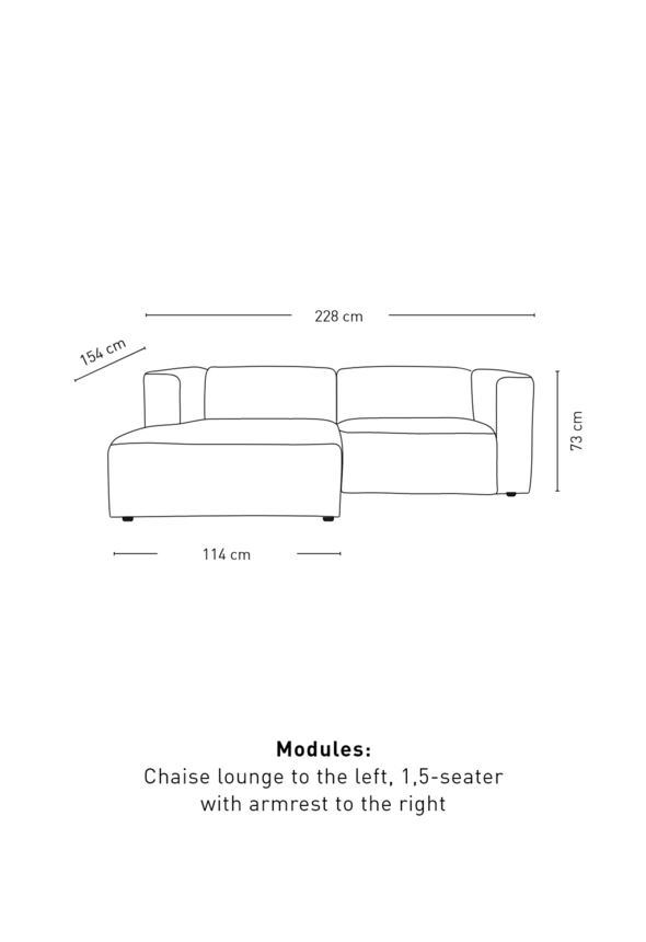 Modulsofa 2 deler sjeselong venstre grå - 3