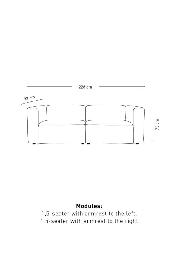 Modulsofa 2 deler armlene grå - 2