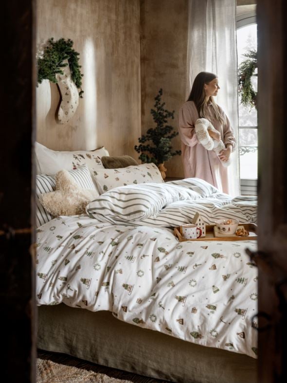 Flanell sengesett olivengrønn - 2