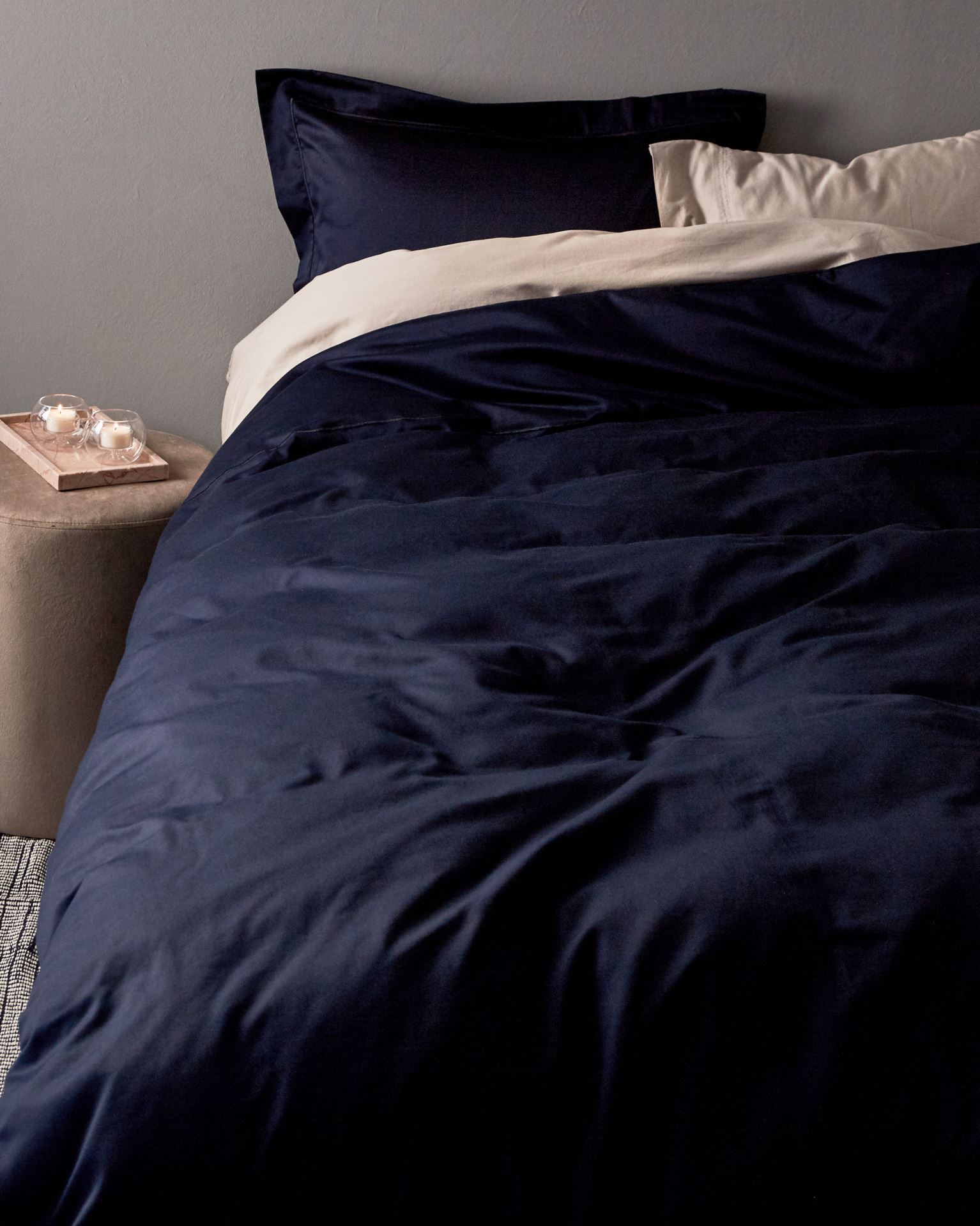 Egyptisk bomull sateng sengesett blå - 2