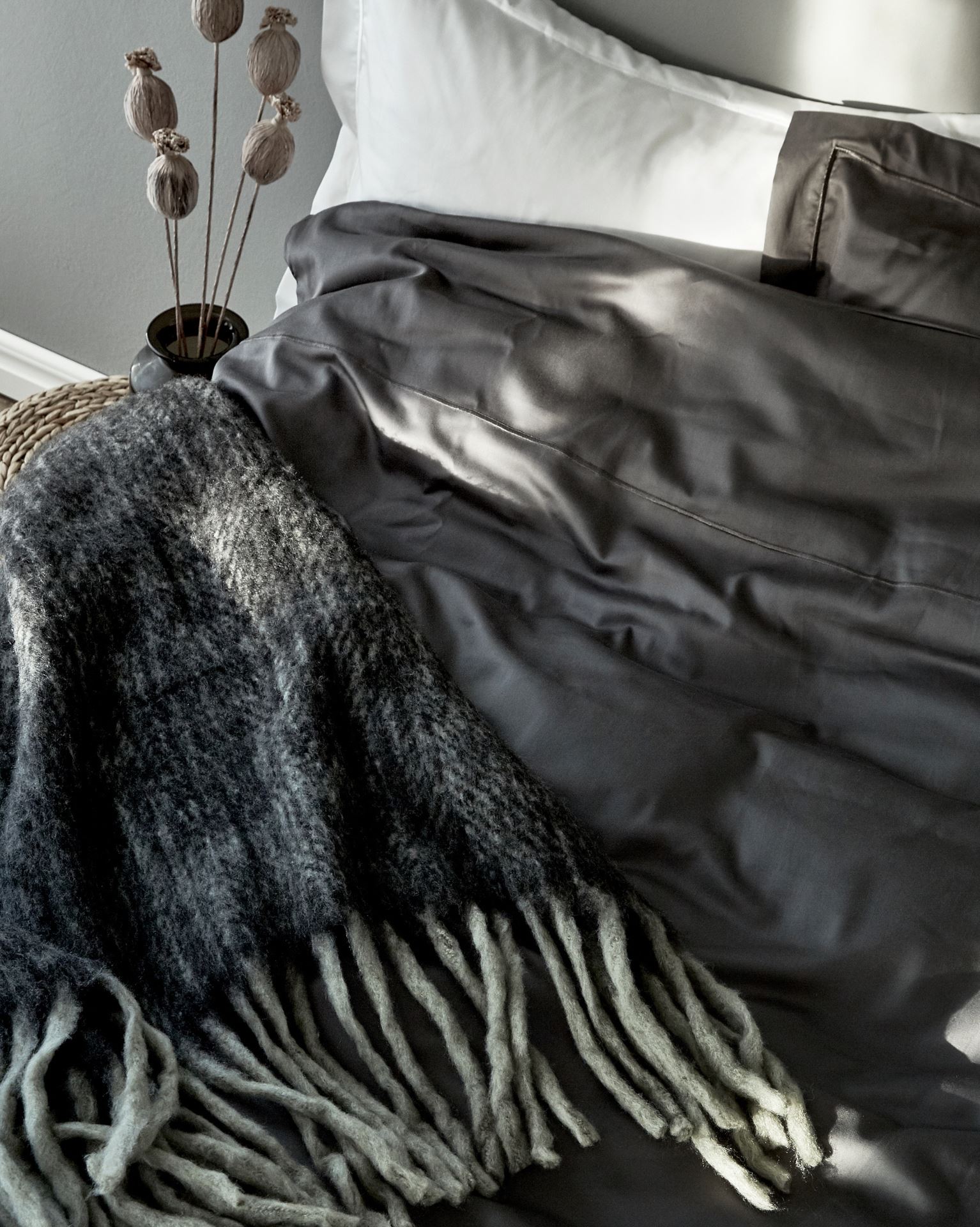 Egyptisk bomull sateng sengesett grå - 3