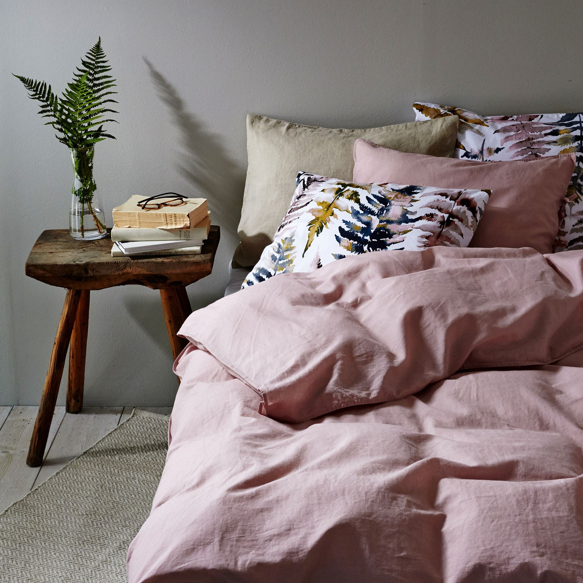 Lin & bomull sengesett pudderrosa - 2