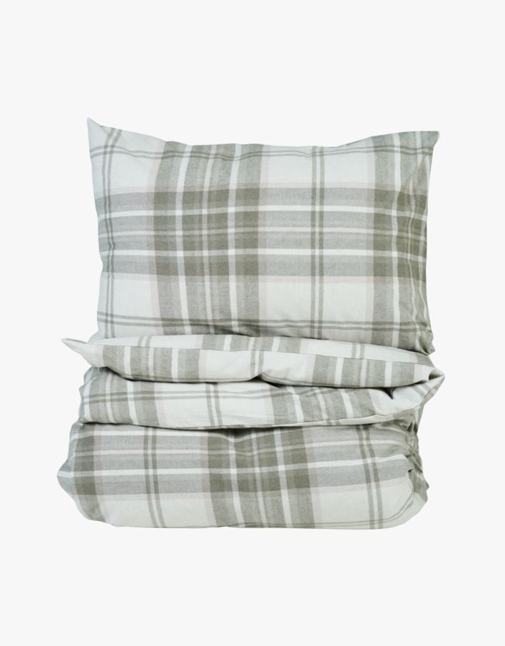 Garnfarget flanell sengesett olivengrønn - 140x200 cm olivengrønn - 1