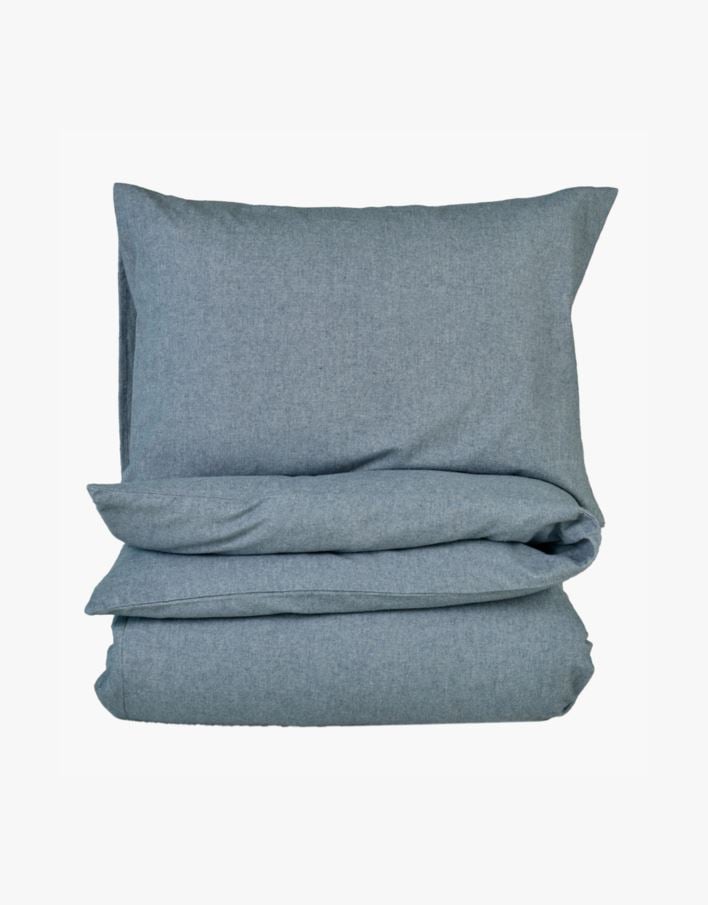 Garnfarget flanell sengesett gråblå - 140x200+50x70 cm gråblå - 1